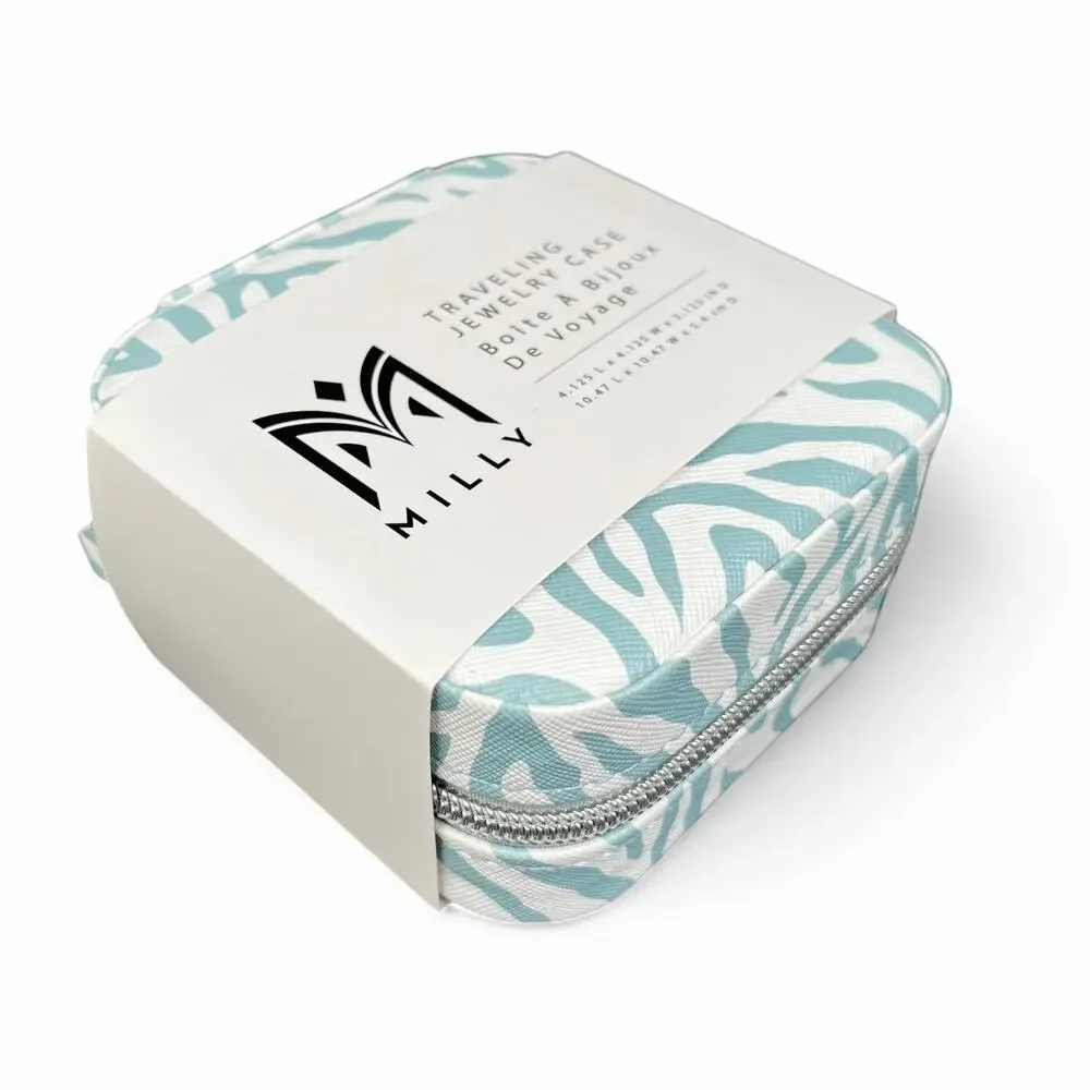 Milly Traveling Jewelry Case Zebra Animal Print Blue White